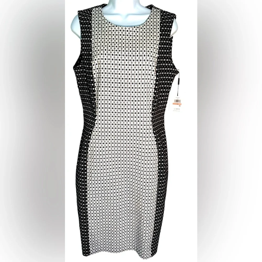 Calvin Klein Black and White Sleeveless sheath Dress size 12 - Picture 2 of 16